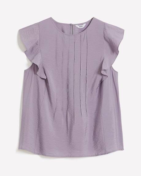 Pintuck Blouse with Short Flutter Sleeves
