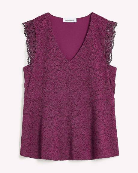 V-Neck Lace Knit Top - Addition Elle