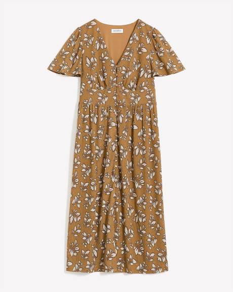 Robe à encolure en V avec manches courtes à volants - Addition Elle