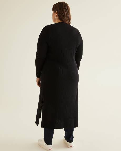 Long Ribbed Open Cardigan