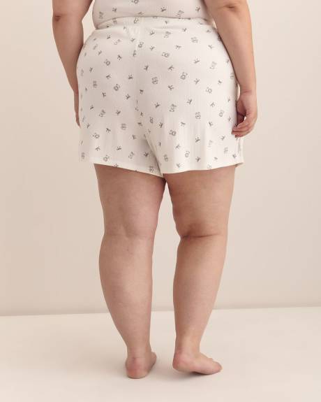 White Teddy-Print Pointelle Boxer with Lace Trim - ti Voglio
