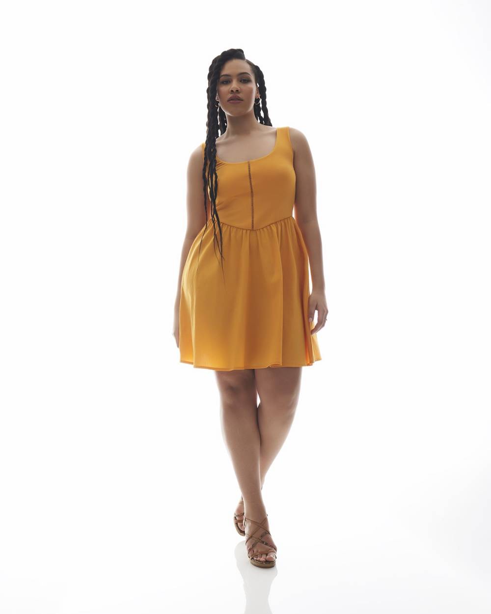 Yellow Flared Sleeveless Dress - Addition Elle