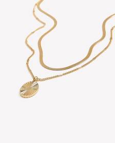 Golden Two-Layer Short Necklace with Textured Pendant