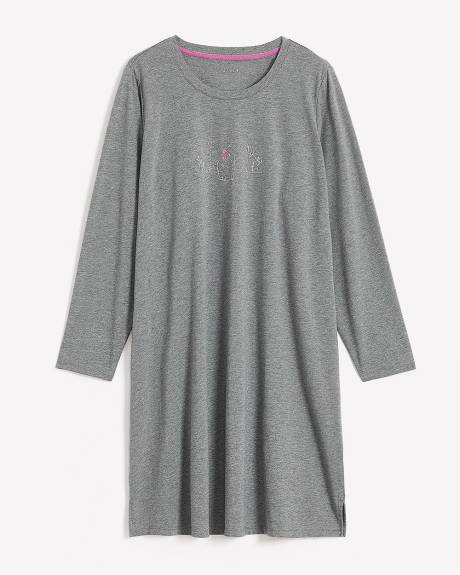 Chemise de nuit courte grise à manches longues - ti Voglio