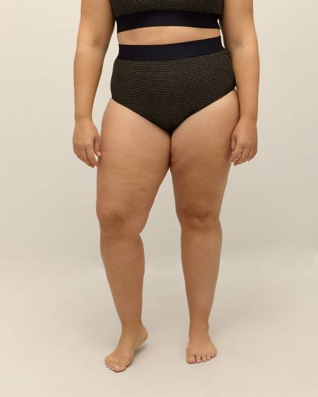 Shiny Black Fishnet Mesh High-Waisted Swim Brief