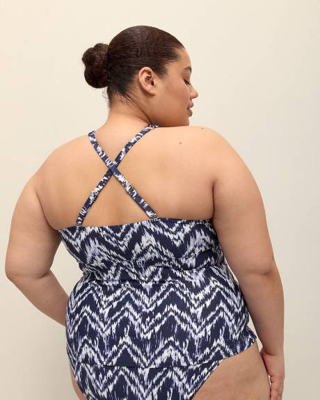 Herringbone-Print Halter Twist Tankini Top