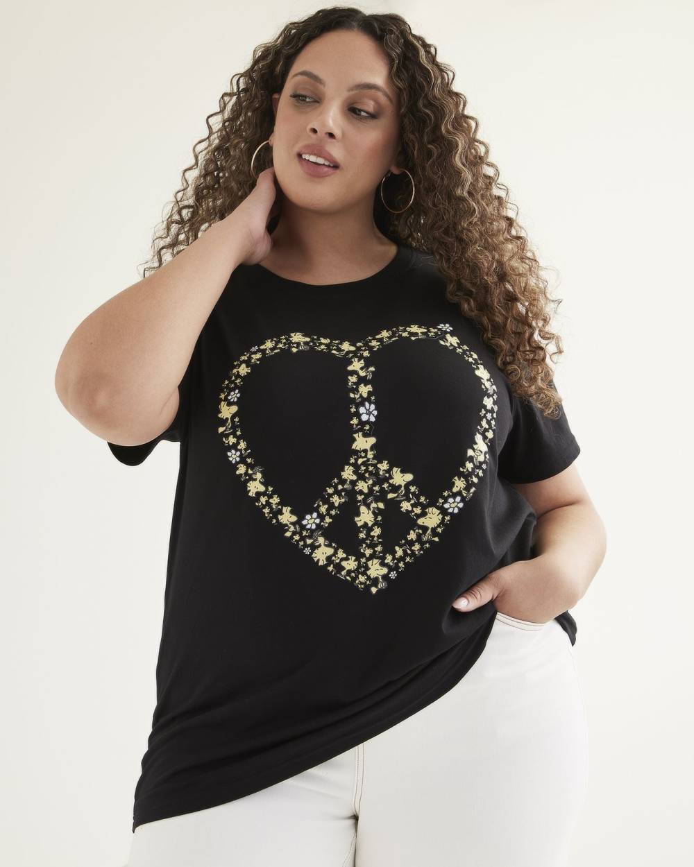 Crewneck Tee with Peace Heart Print