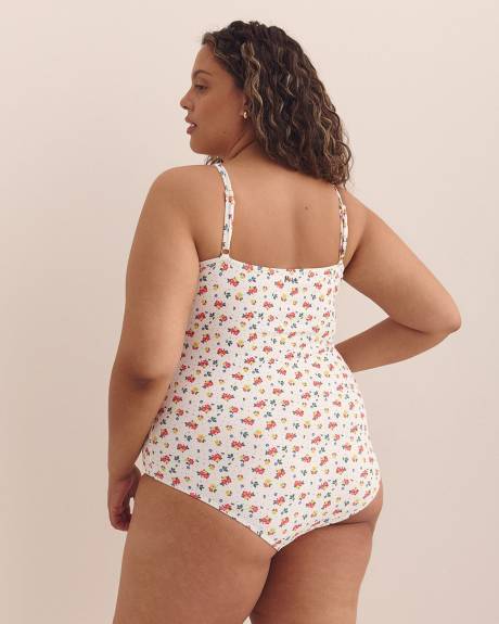 Maillot une-pièce blanc fleuri Samantha avec ouverture à l'avant - Nana The Brand