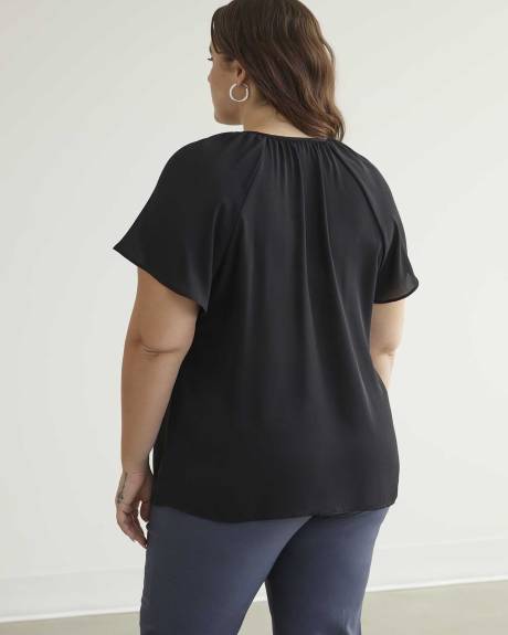 Blouse longue unie à manche courtes à volants, tissu responsable