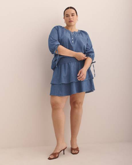 Denim Swing Blouse with Buttons