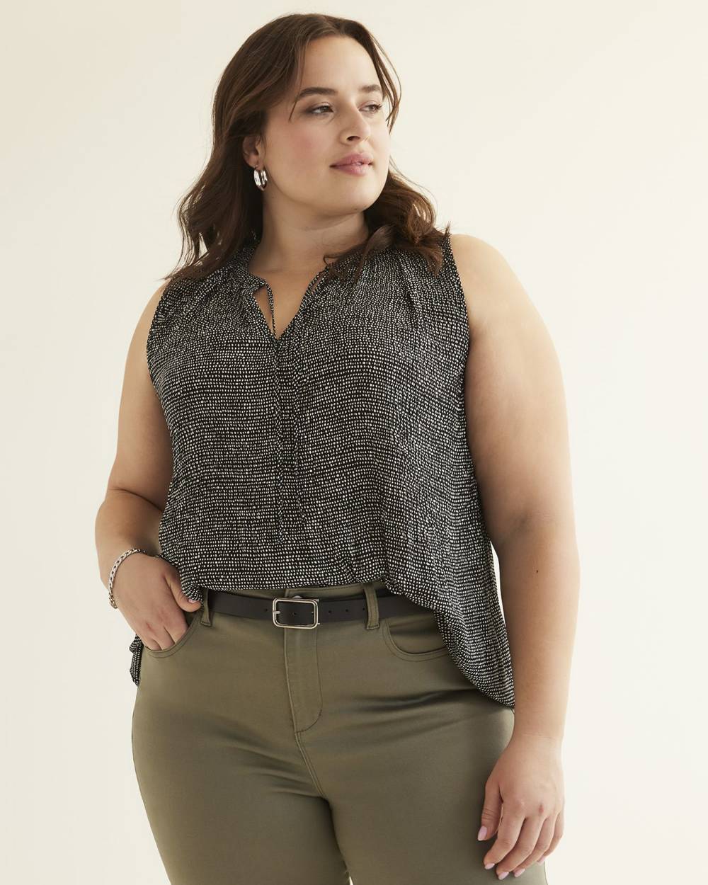 Printed Sleeveless Pleated Tunic