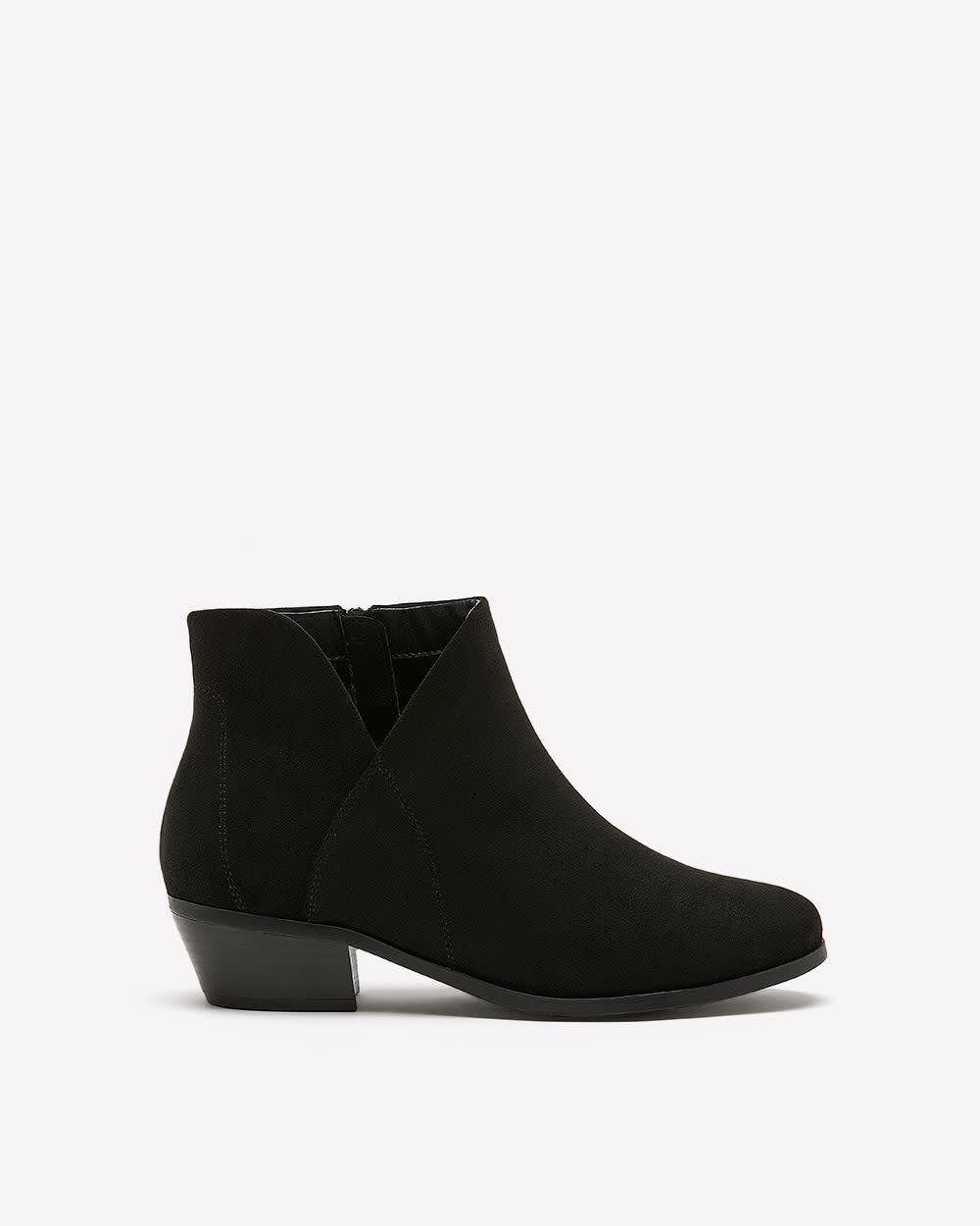 Extra Wide Width, Black Faux Suede Bootie with Side Zipper