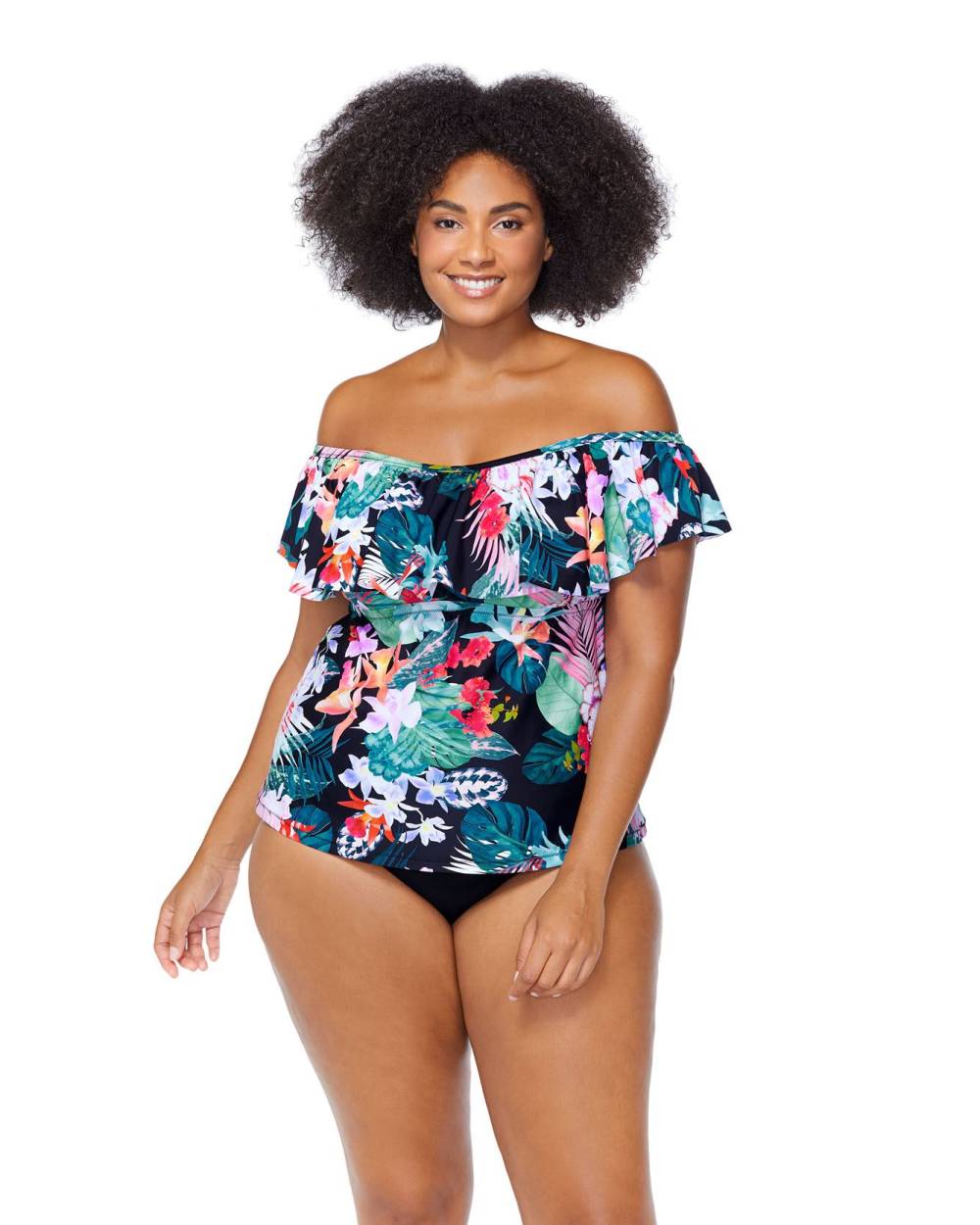 Plus size off discount the shoulder tankini top