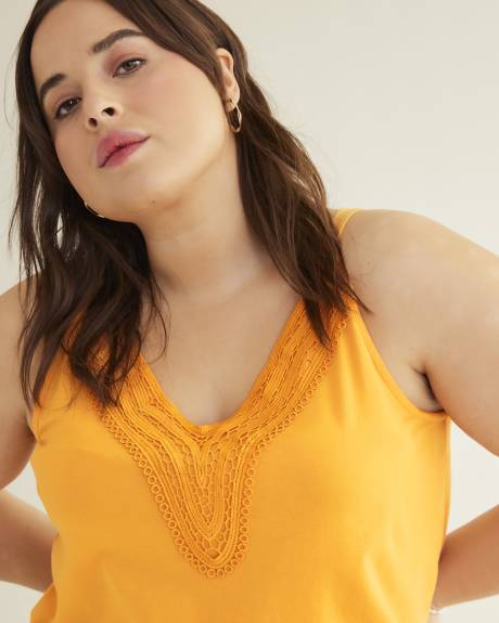 Sleeveless Top with Crochet V-Neckline