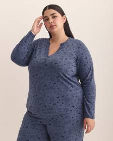 Long-Sleeve Sleep Henley Top with Smurf All-Over Print - ti Voglio