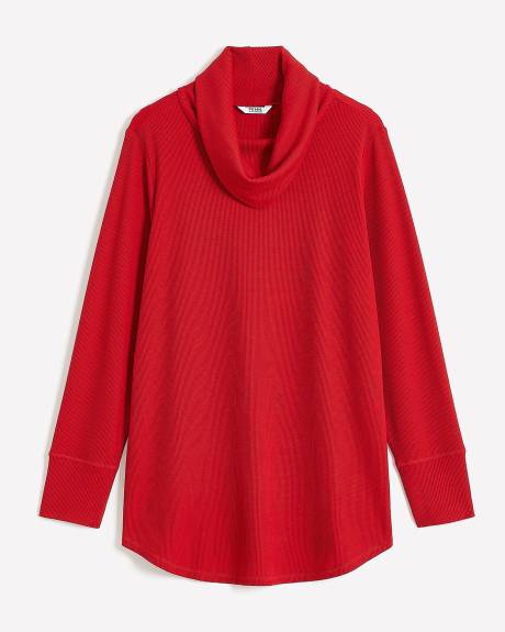 Waffle Knit Tunic with Cowl Neck