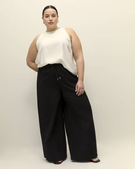 Black Palazzo-Leg Pant with Elastic Waistband
