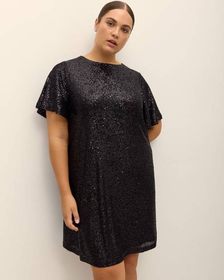 Robe à manches courtes en tricot à paillettes