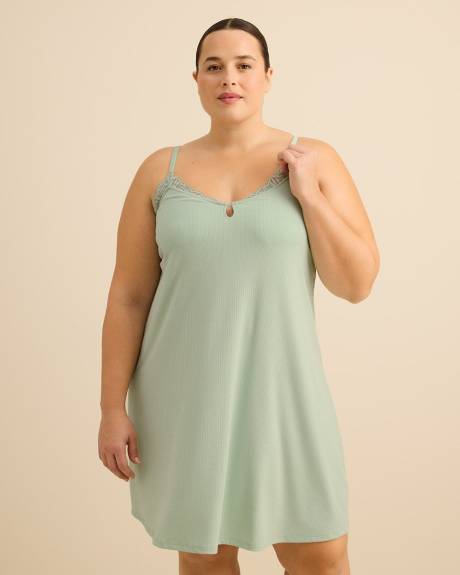 Sleeveless Rib Knit Nightgown with Lace - D&eacute;esse Collection