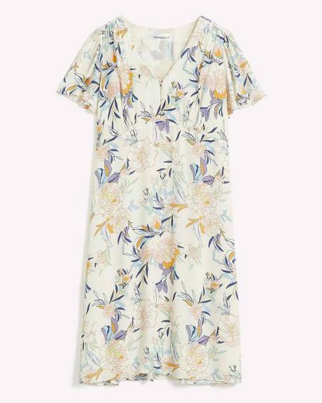 Woven Printed Dress with Short Sleeves and Front Buttons - Addition Elle