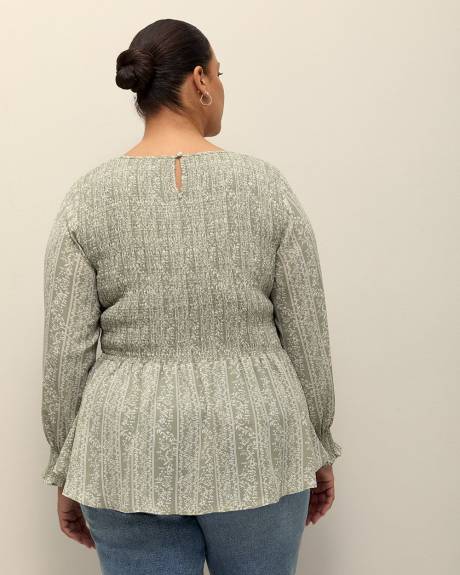 Responsible, Printed Blouse with Smocked Top