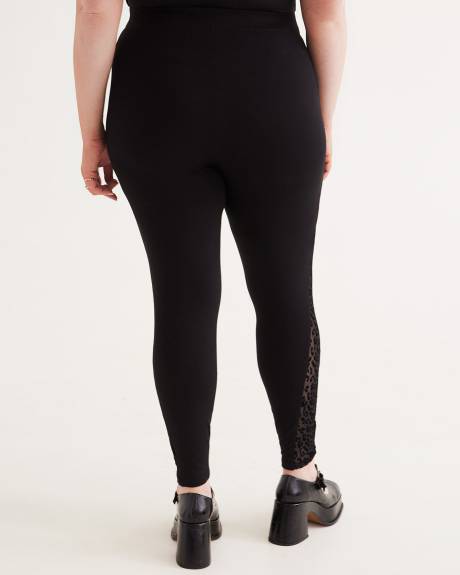 Responsible, Black Legging with Leopard Mesh Insert - PENN. Essentials
