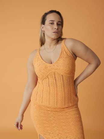 Camisole orange en crochet avec col en V - Addition Elle