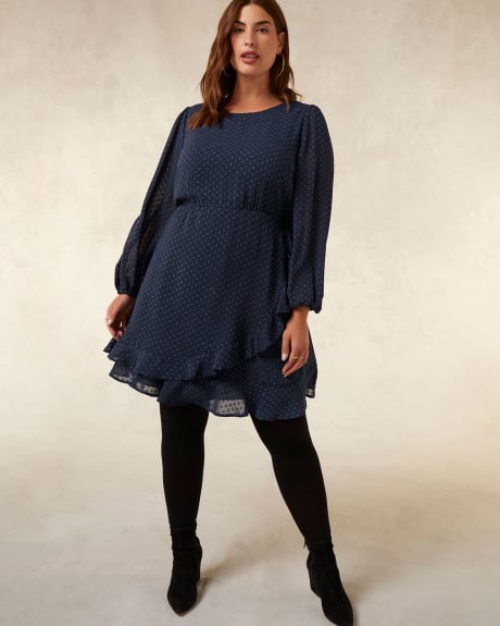 Solid Faux-Wrap Dress with Ruffled Hem - Addition Elle