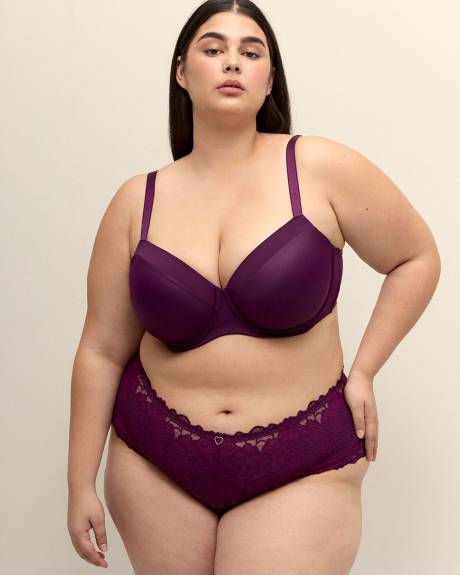 Underwire Purple Balconette Bra with Mesh Trim - Déesse Collection