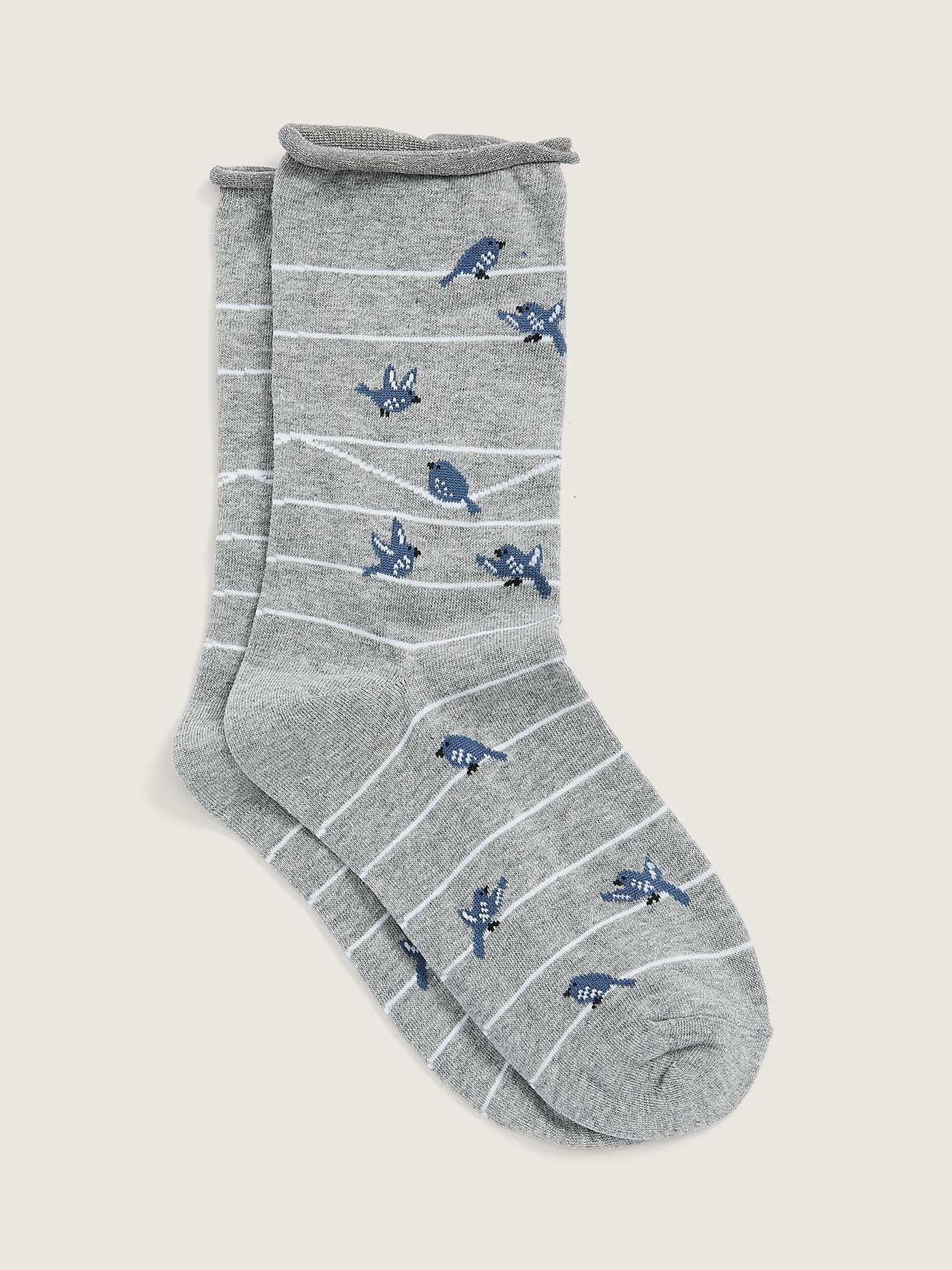 Crew Socks with Bird Print