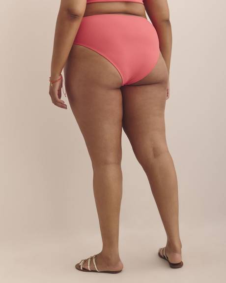 Culotte de bikini taille haute corail, coupe cheeky