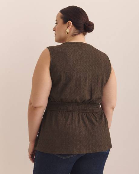 Smocked Sleeveless Knit Top