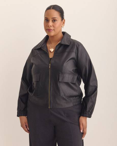 Short Faux Leather Bomber Jacket