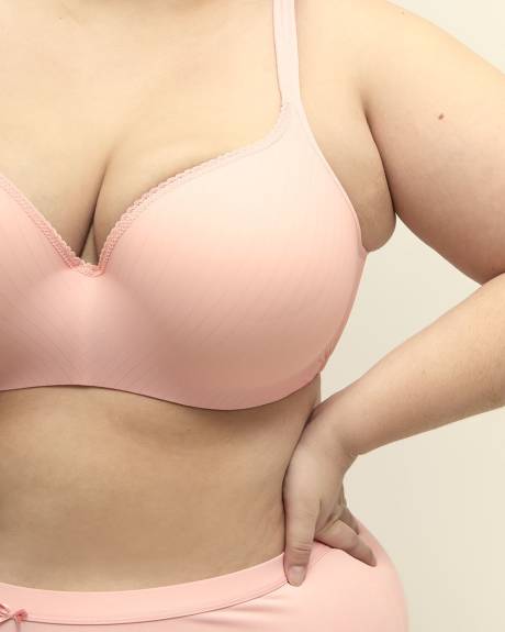Pink Striped Contour Underwire T-Shirt Bra with Lace Trim - Déesse Collection