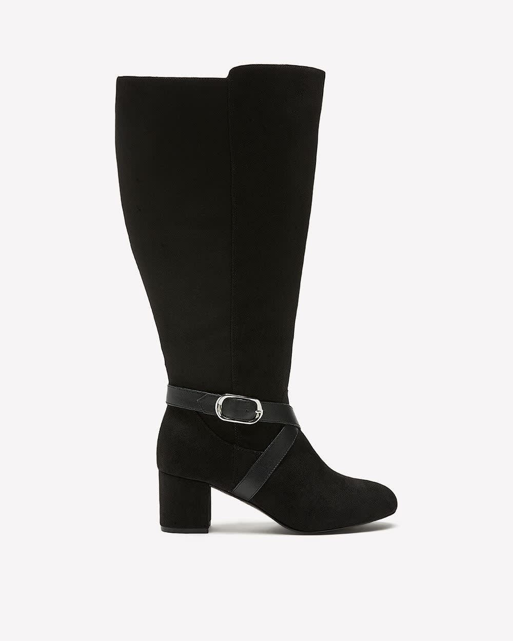 Penningtons Extra Wide Width Black Tall Heeled Boot with Wraparound Buckle Black 10.5WW