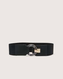 Wide Elastic Belt with Fancy Round Buckle