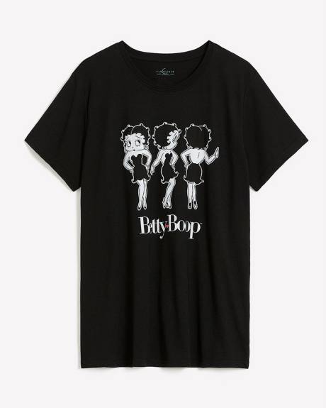Black Short-Sleeve License Tee with Betty Boop Print