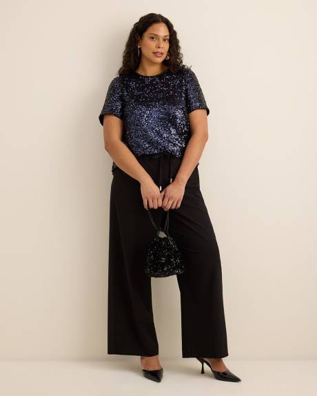 Pantalon à enfiler noir style smoking à jambe évasée Pantalon à enfiler noir style smoking à jambe évasée