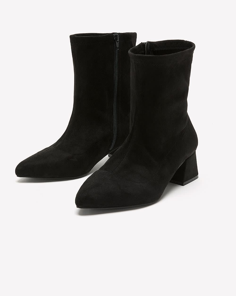 Extra Wide Width Black Faux Suede Sock Bootie with Flared Block Heel Penningtons
