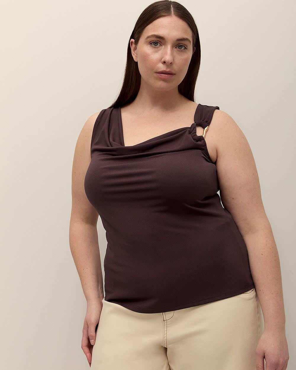 Asymmetric Sleeve Top with Ring Detail - Addition Elle