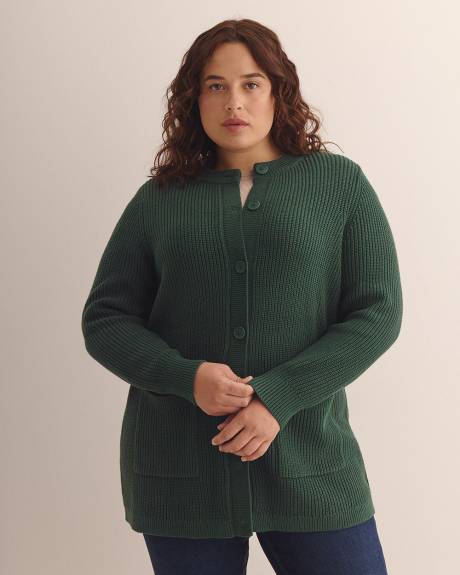 Shaker Stitch Crewneck Tunic Cardigan