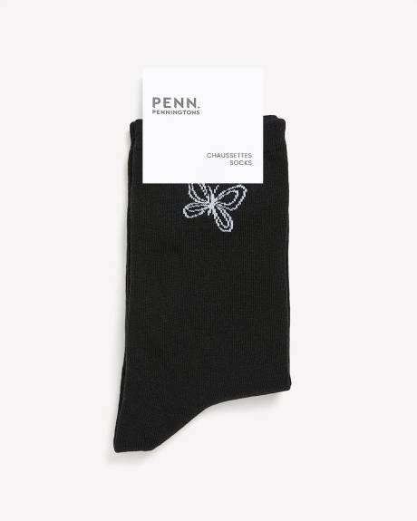 Black Crew Socks with Butterfly