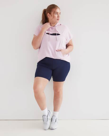 Short-Sleeve Hooded Top with Keyhole - Active Zone