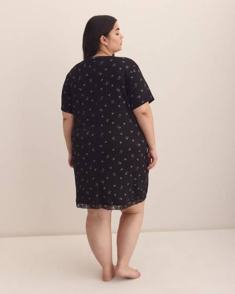 Black Teddy-Print Pointelle Sleepshirt - ti Voglio