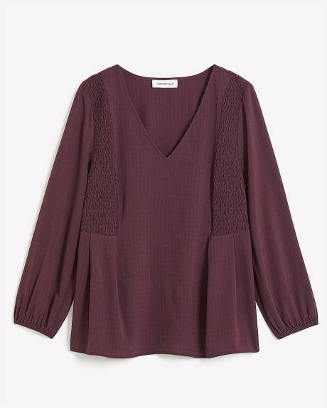 Fit and Flare Blouse with Smocking at Side - Addition Elle
