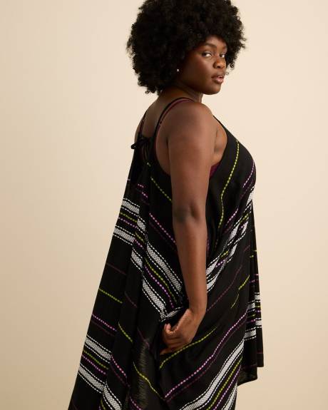 Robe noire cache-maillot &agrave; ourlet asym&eacute;trique