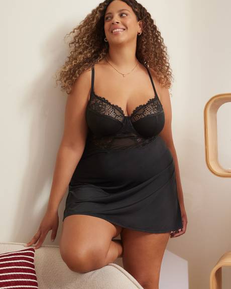 Nuisette noire sexy avec dentelle festonnée - Déesse Collection
