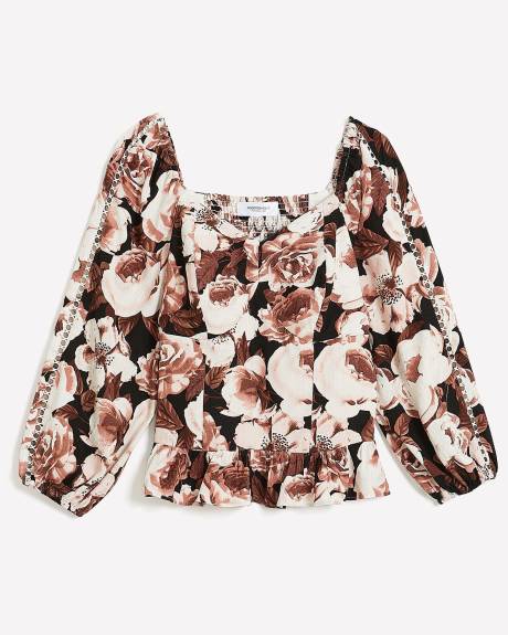 Blouse à encolure en coeur et dos à smocks - Addition Elle