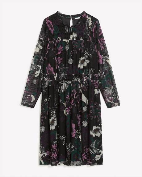 Robe en maille fleurie avec détails à smocks