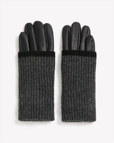 Gants en cuir noir avec poignets en tricot